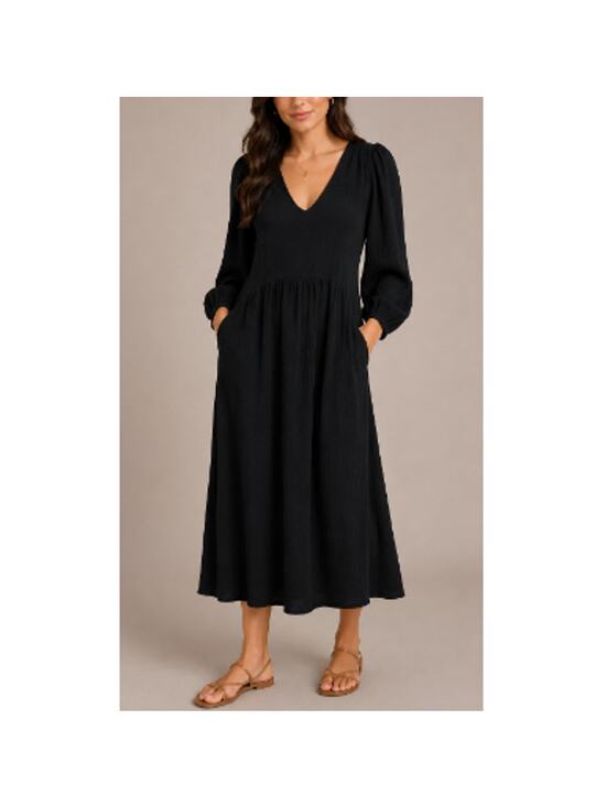 Madewell Dresses & Skirts - MADEWELL Women's Black V Neck Puff Sleeves Cotton Smocked Midi Dress Size XS